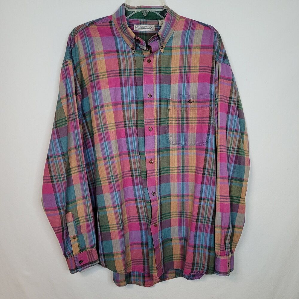 Bugle Boy Co. Mens Shirt XL Vintage Multicolor Plaid Long Sleeve 100% Cotton Y2K